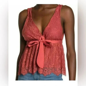 FREE PEOPLE Chante Lace Tie Tank Top Camisole Frenchie Kiss Size small